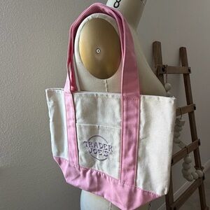 Trader Joe’s Limited Edition Pastel Mini Pink and Cream Canvas Tote Bag